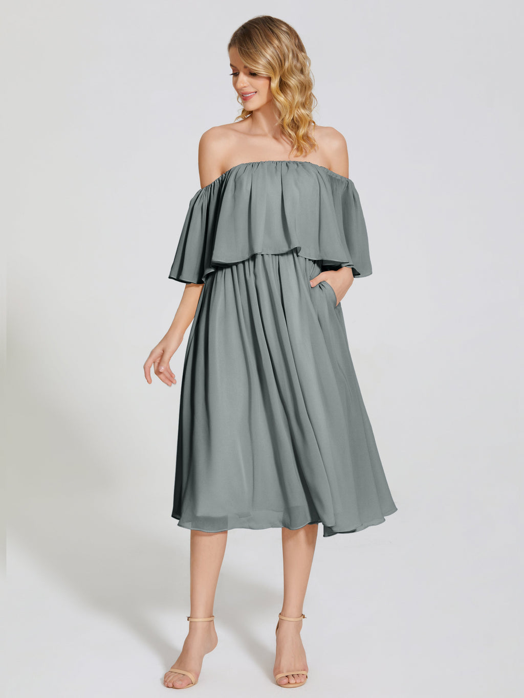 Journee Midi Off-Shoulder Chiffon Bridesmaid Dress