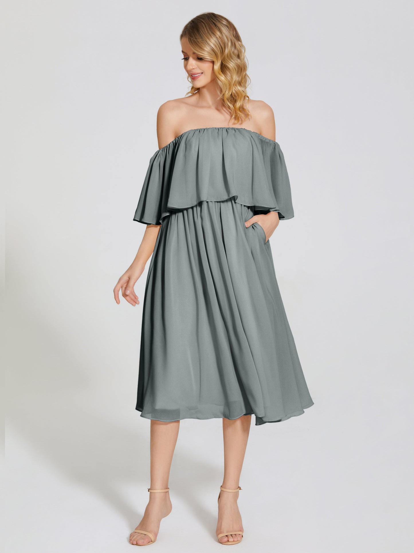 Journee Midi Off-Shoulder Chiffon Bridesmaid Dress