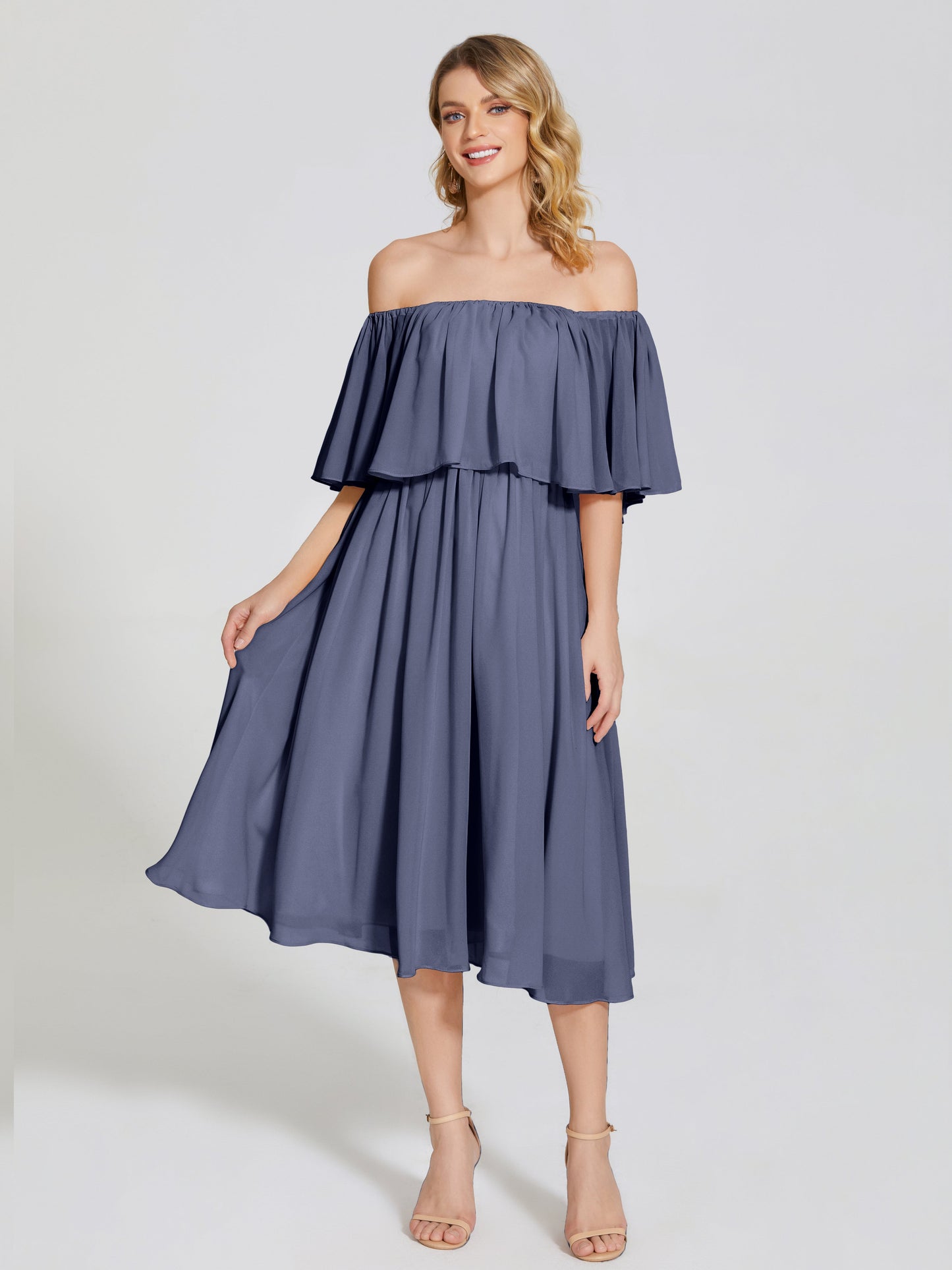 Journee Midi Off-Shoulder Chiffon Bridesmaid Dress