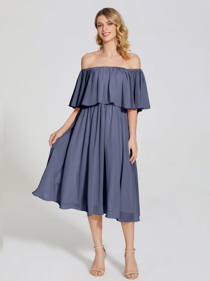Journee Midi Off-Shoulder Chiffon Bridesmaid Dress