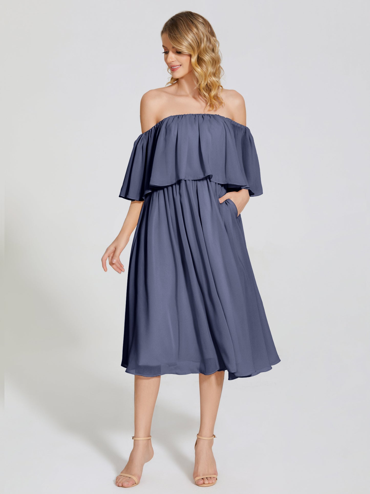 Journee Midi Off-Shoulder Chiffon Bridesmaid Dress