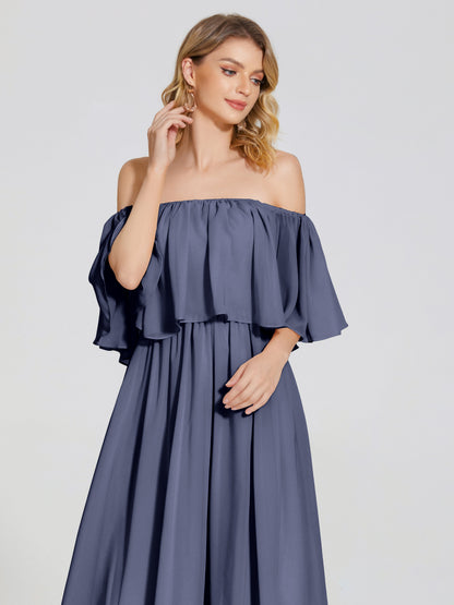 Journee Midi Off-Shoulder Chiffon Bridesmaid Dress