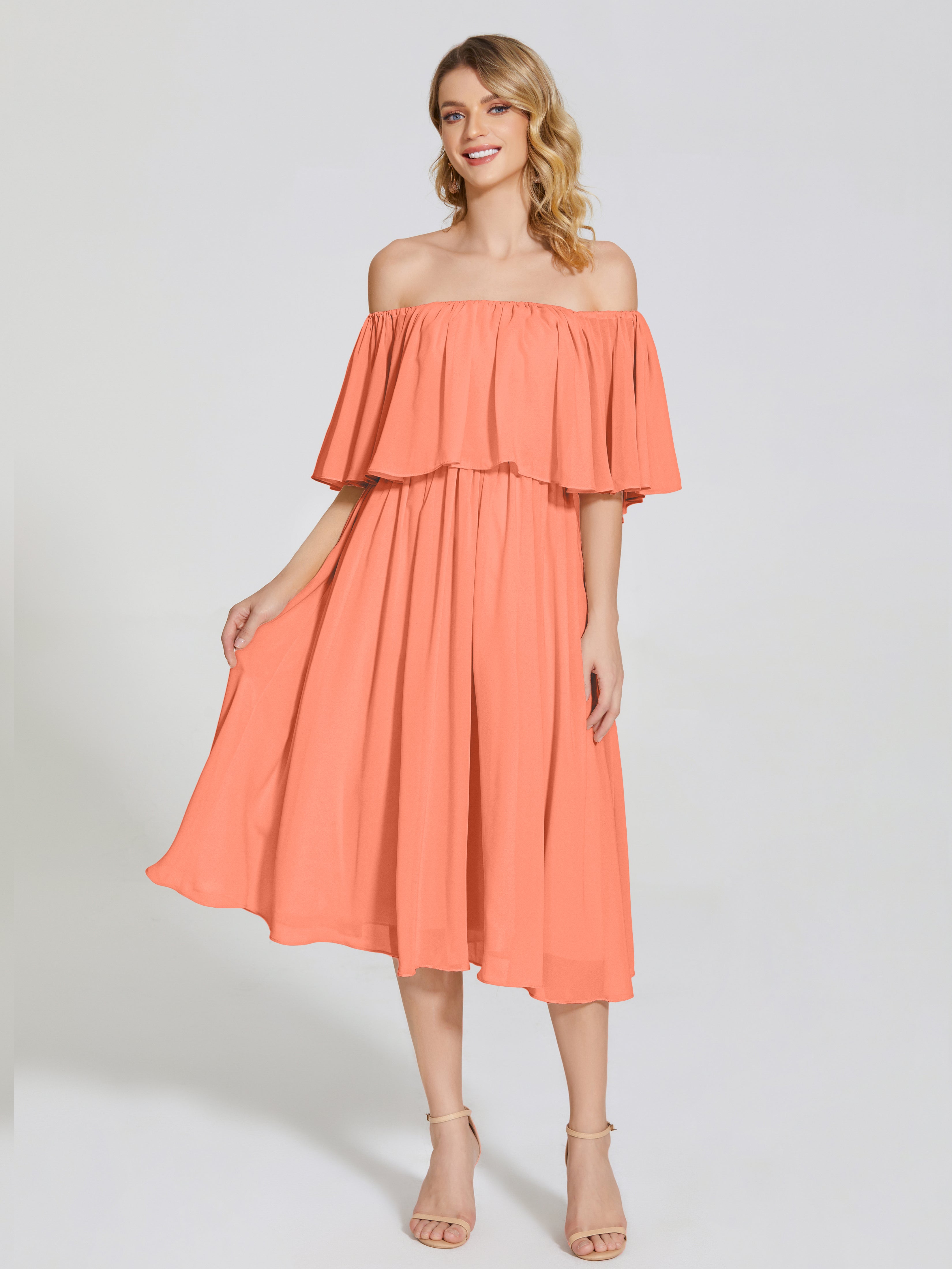 Journee Midi Off-Shoulder Chiffon Bridesmaid Dress