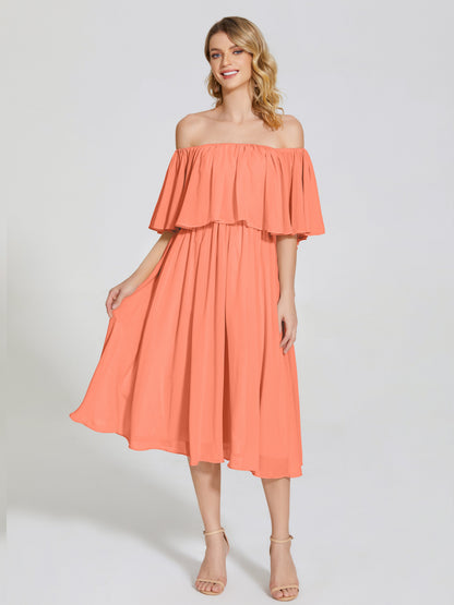 Journee Midi Off-Shoulder Chiffon Bridesmaid Dress