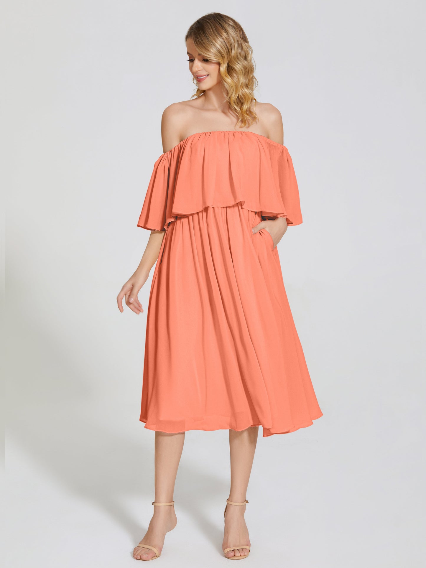 Journee Midi Off-Shoulder Chiffon Bridesmaid Dress