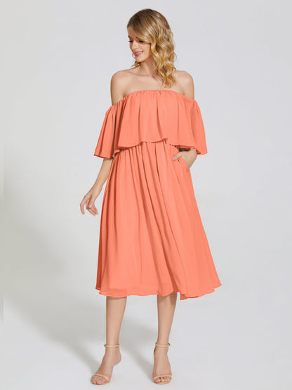 Journee Midi Off-Shoulder Chiffon Bridesmaid Dress