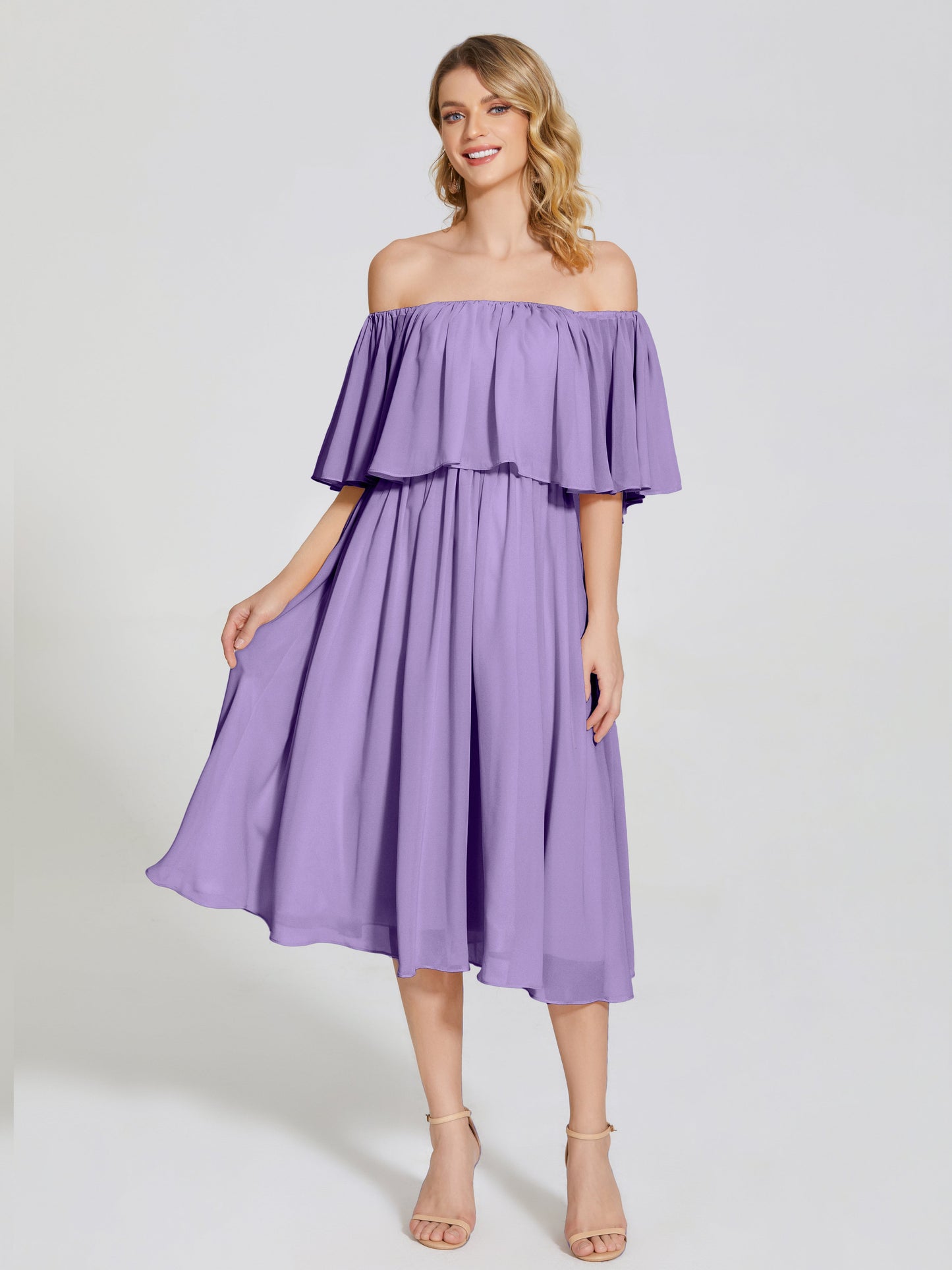 Journee Midi Off-Shoulder Chiffon Bridesmaid Dress