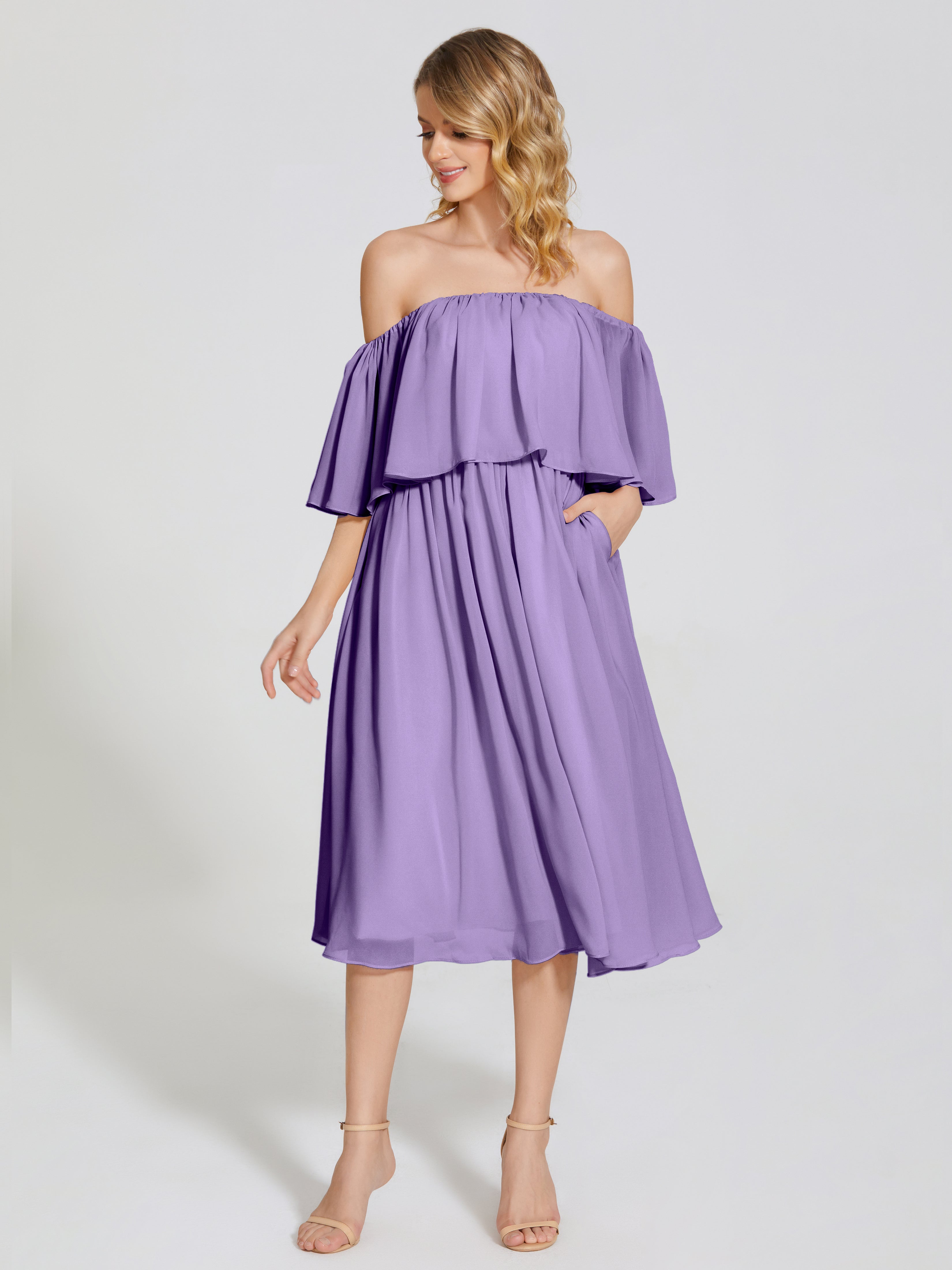 Journee Midi Off-Shoulder Chiffon Bridesmaid Dress