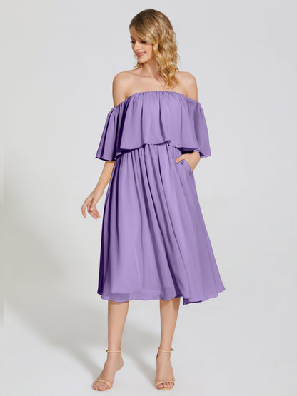 Journee Midi Off-Shoulder Chiffon Bridesmaid Dress