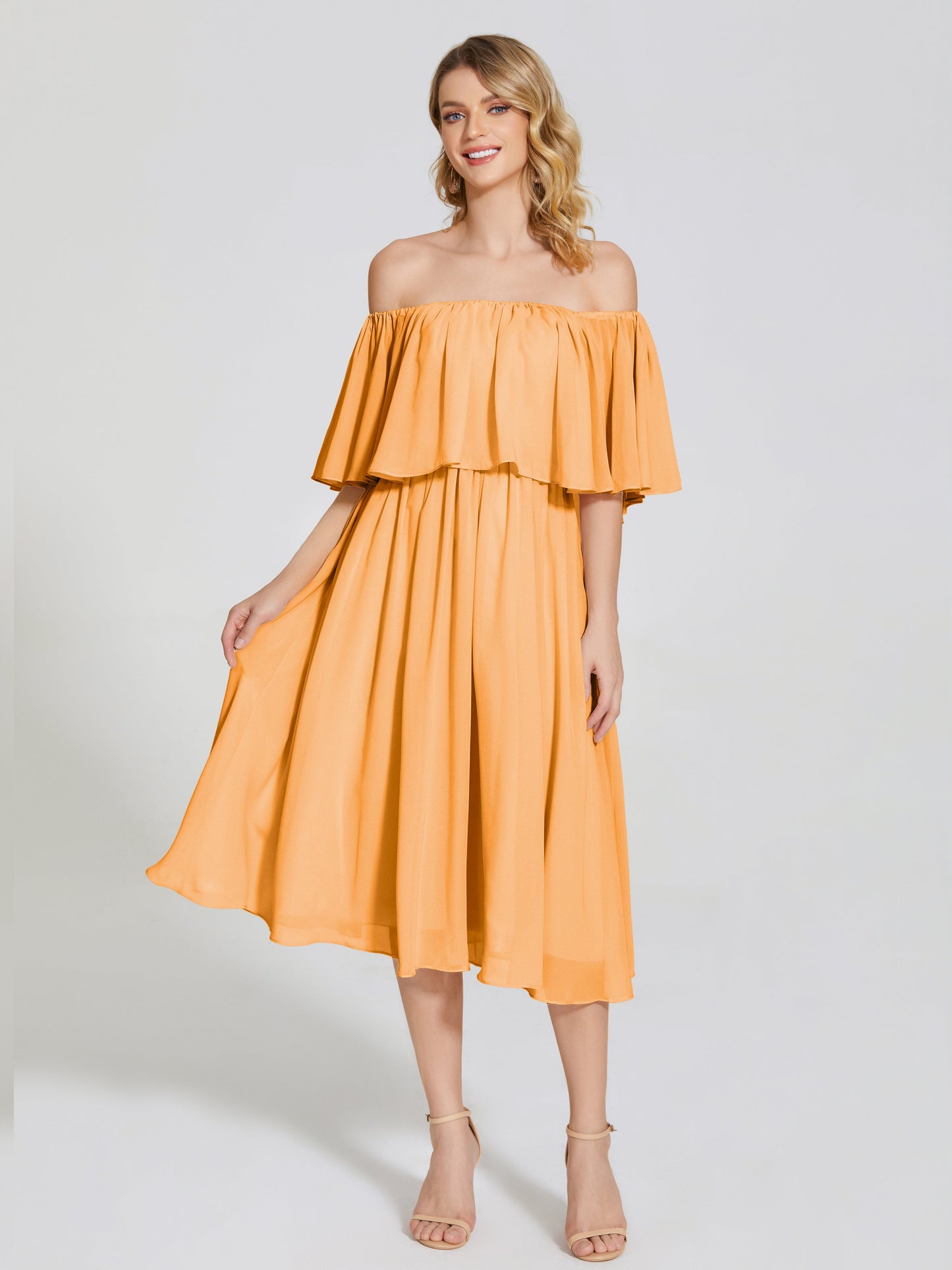 Journee Midi Off-Shoulder Chiffon Bridesmaid Dress
