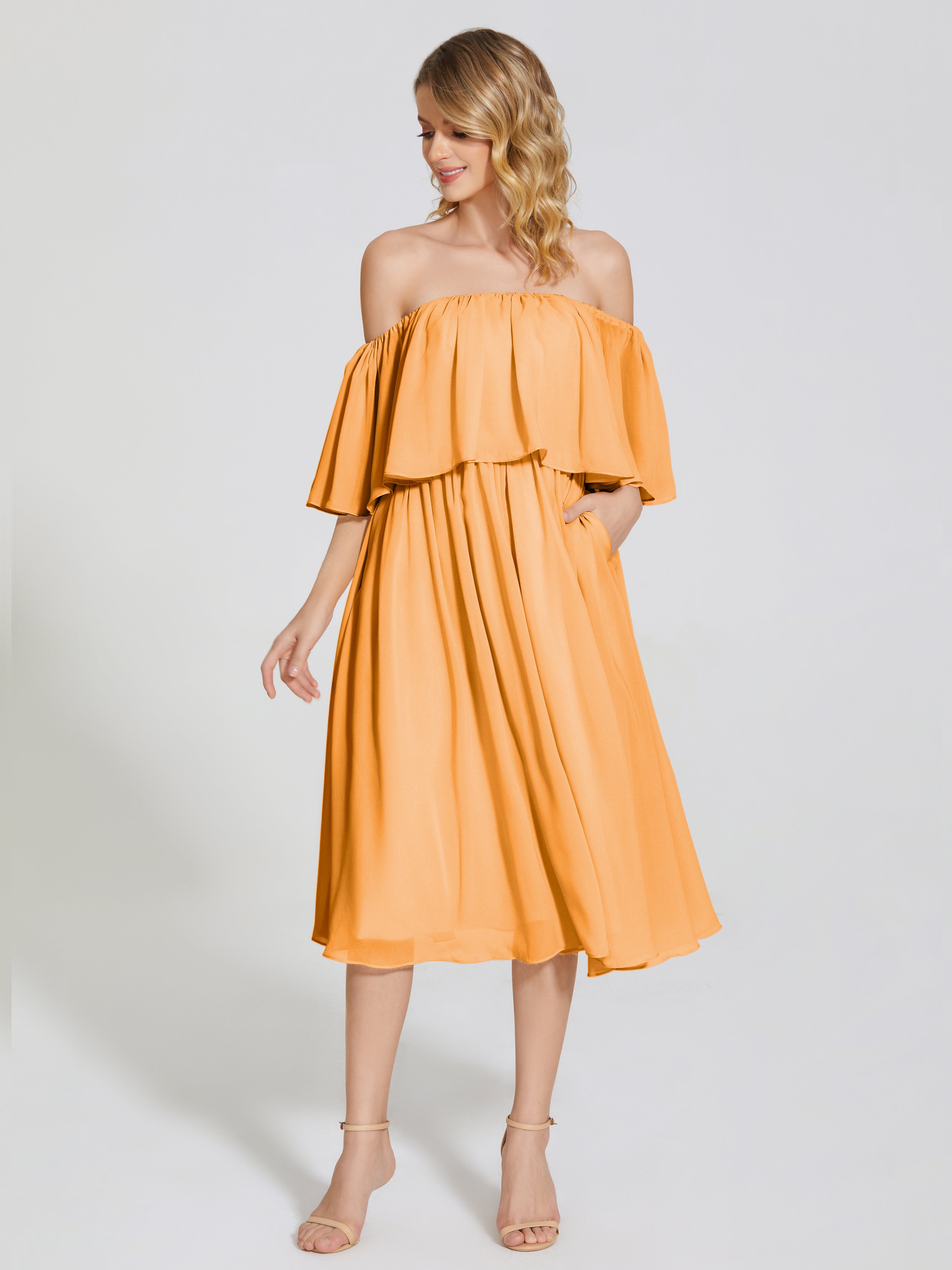 Journee Midi Off-Shoulder Chiffon Bridesmaid Dress
