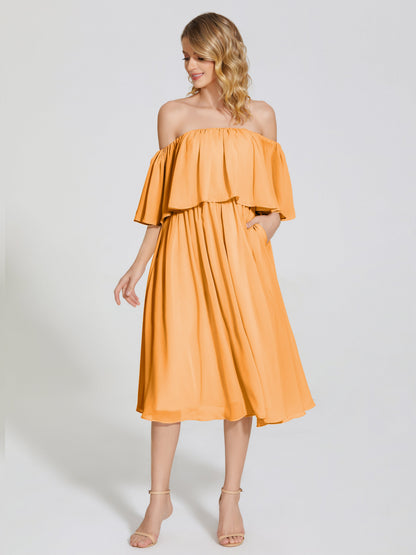Journee Midi Off-Shoulder Chiffon Bridesmaid Dress