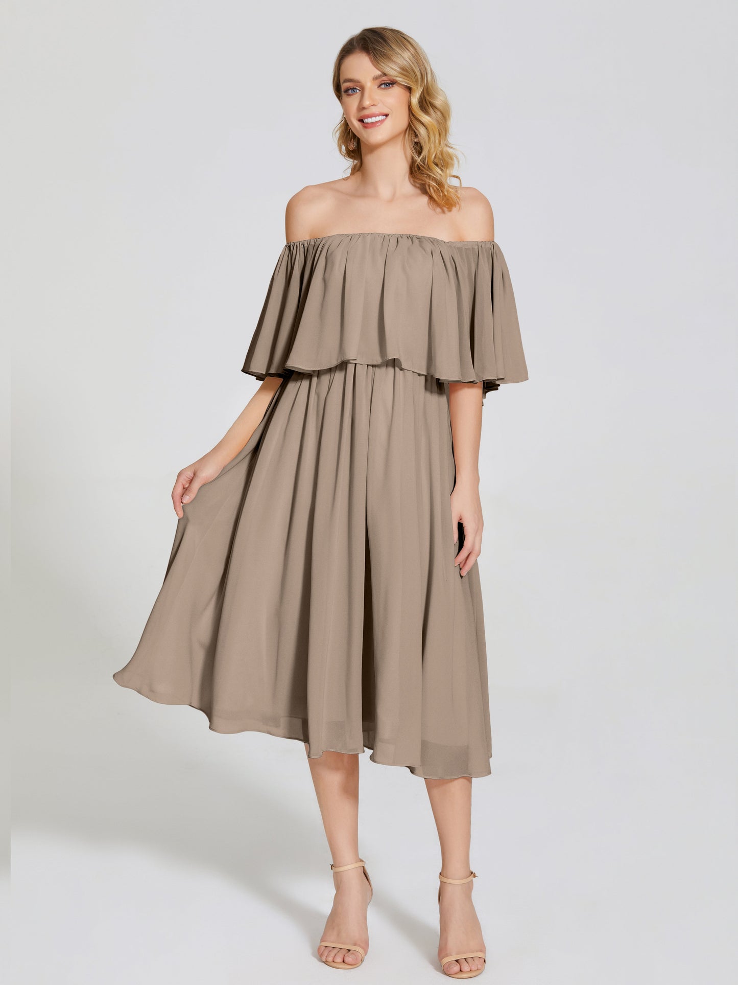 Journee Midi Off-Shoulder Chiffon Bridesmaid Dress