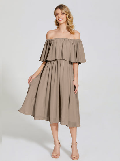 Journee Midi Off-Shoulder Chiffon Bridesmaid Dress