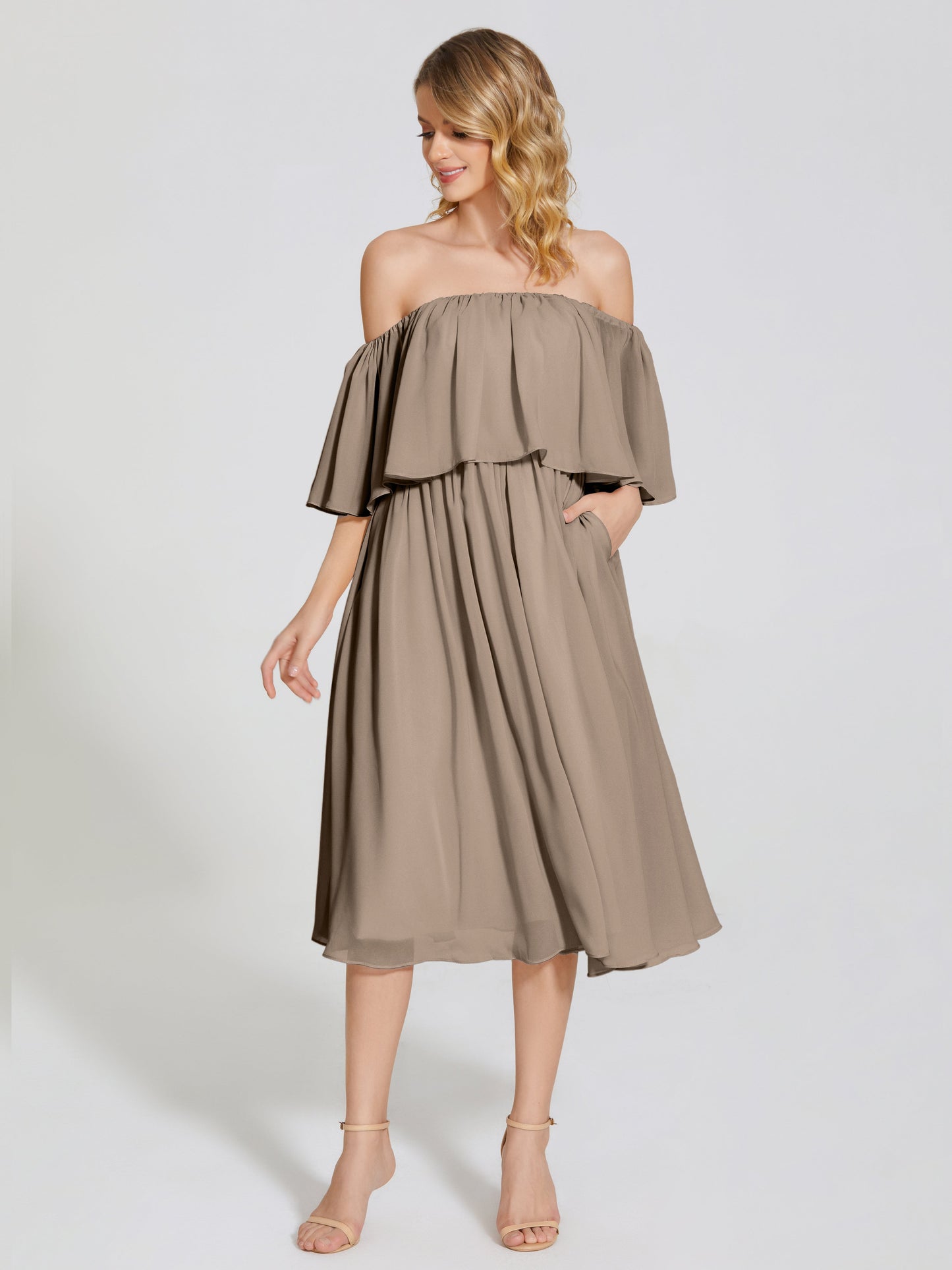 Journee Midi Off-Shoulder Chiffon Bridesmaid Dress