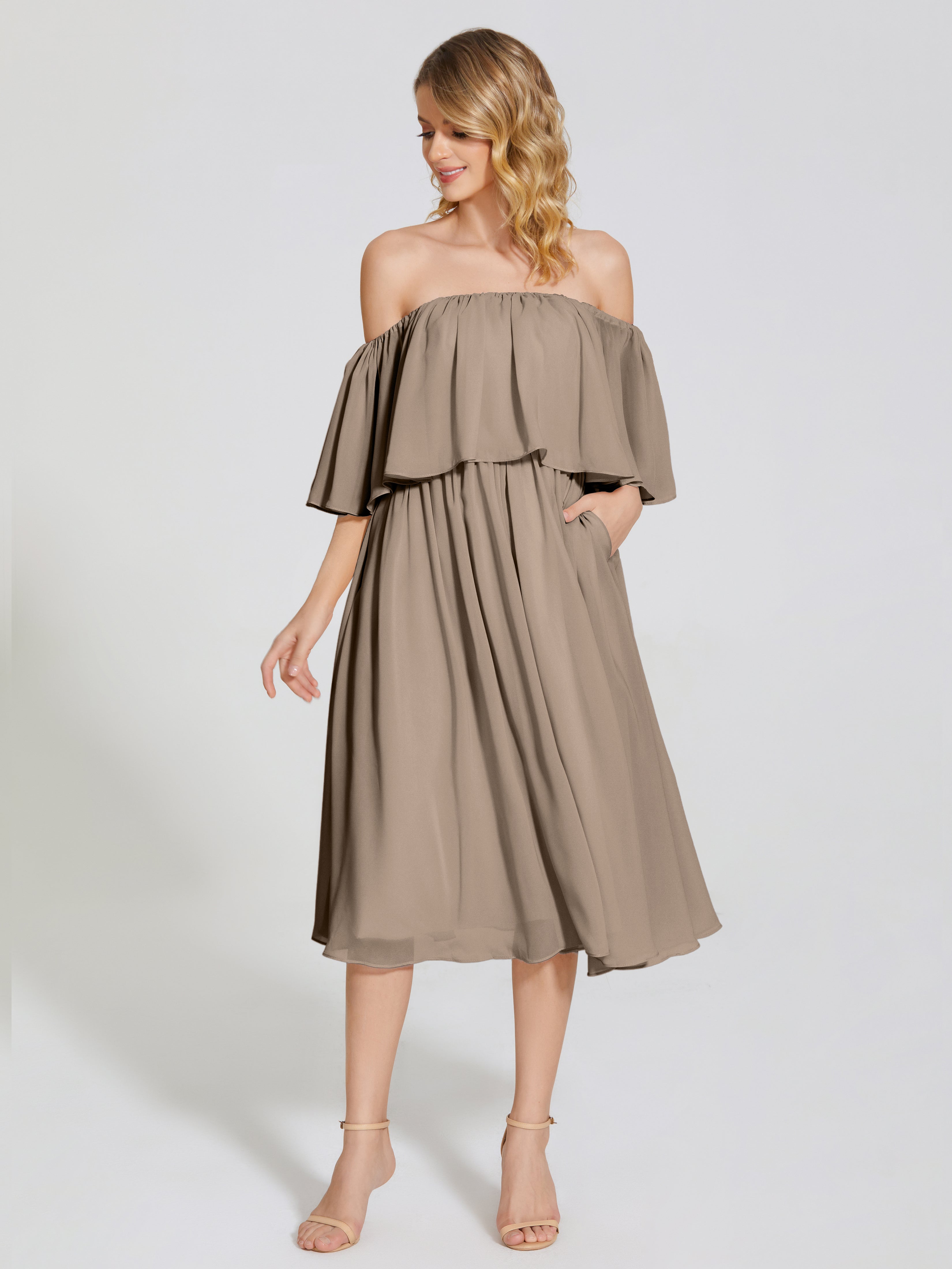 Journee Midi Off-Shoulder Chiffon Bridesmaid Dress