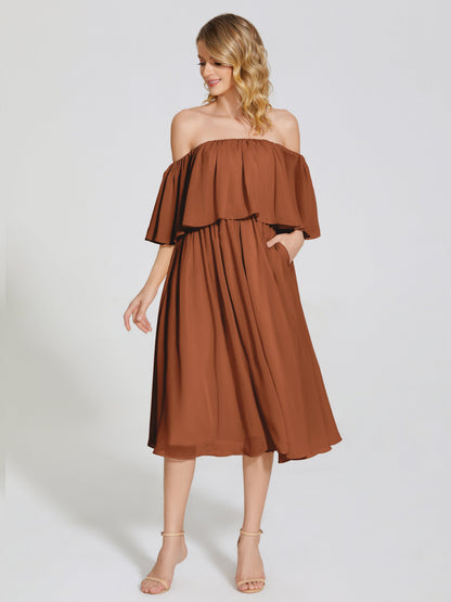 Journee Midi Off-Shoulder Chiffon Bridesmaid Dress