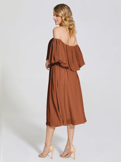 Journee Midi Off-Shoulder Chiffon Bridesmaid Dress