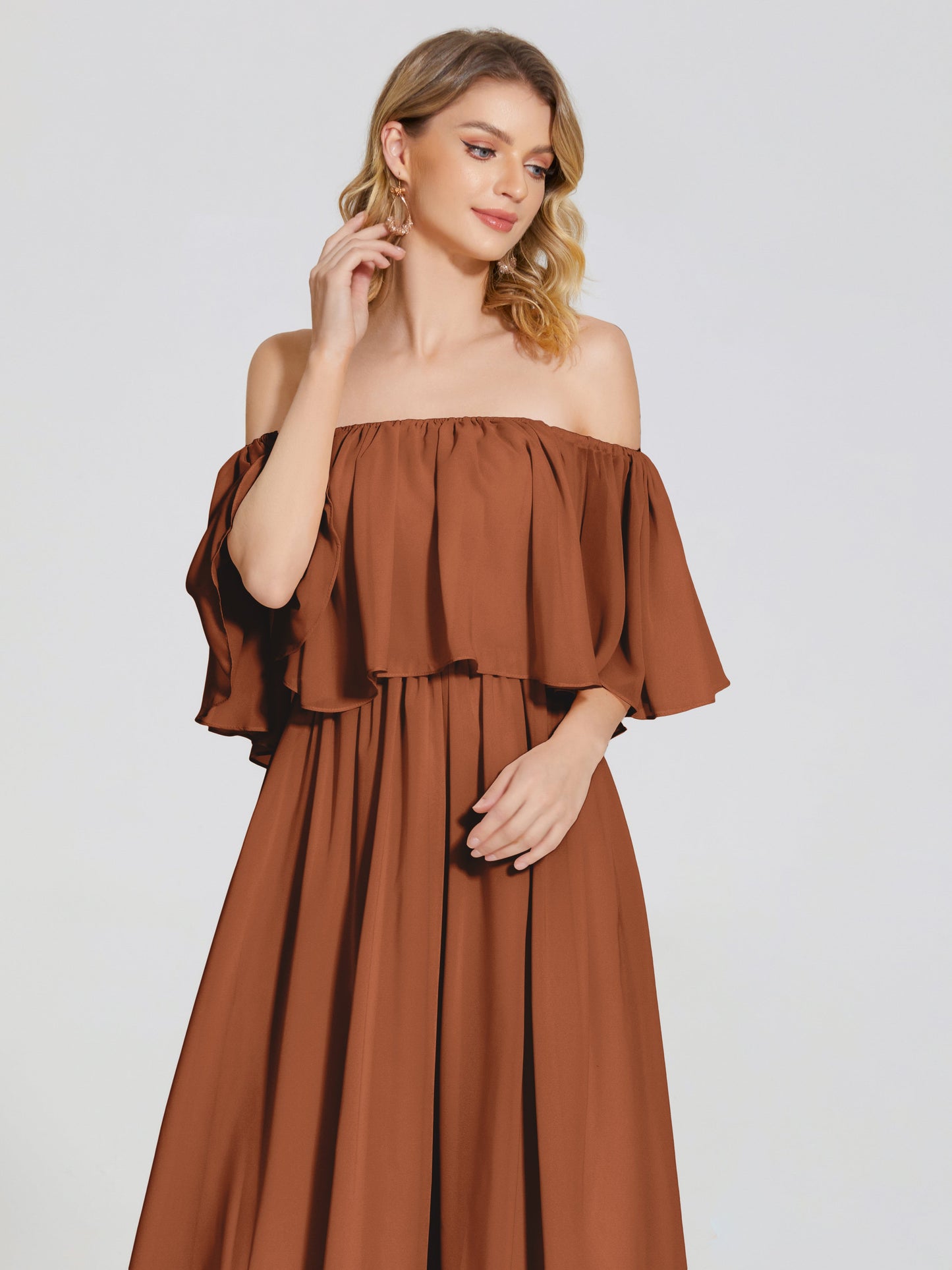 Journee Midi Off-Shoulder Chiffon Bridesmaid Dress