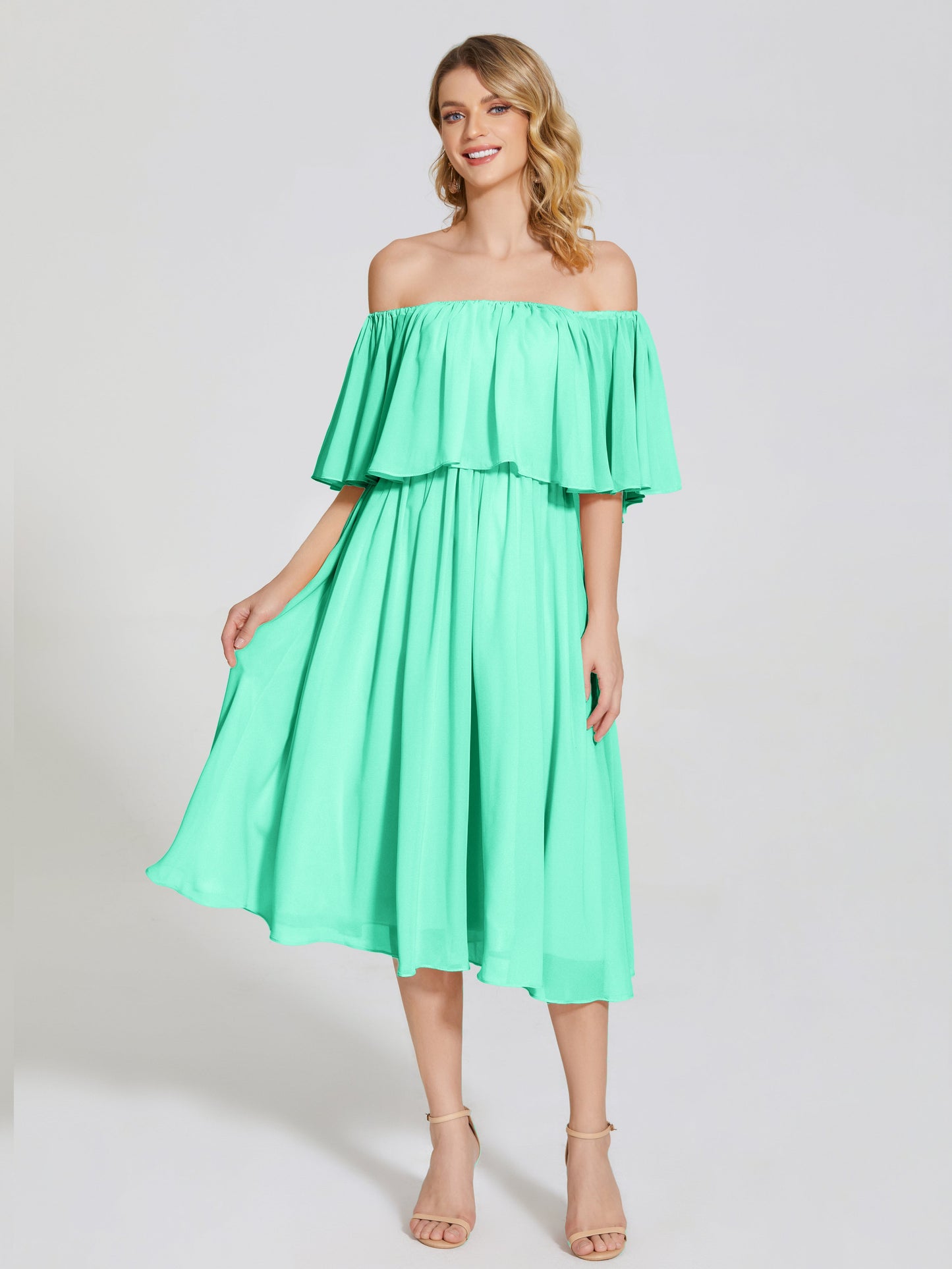 Journee Midi Off-Shoulder Chiffon Bridesmaid Dress