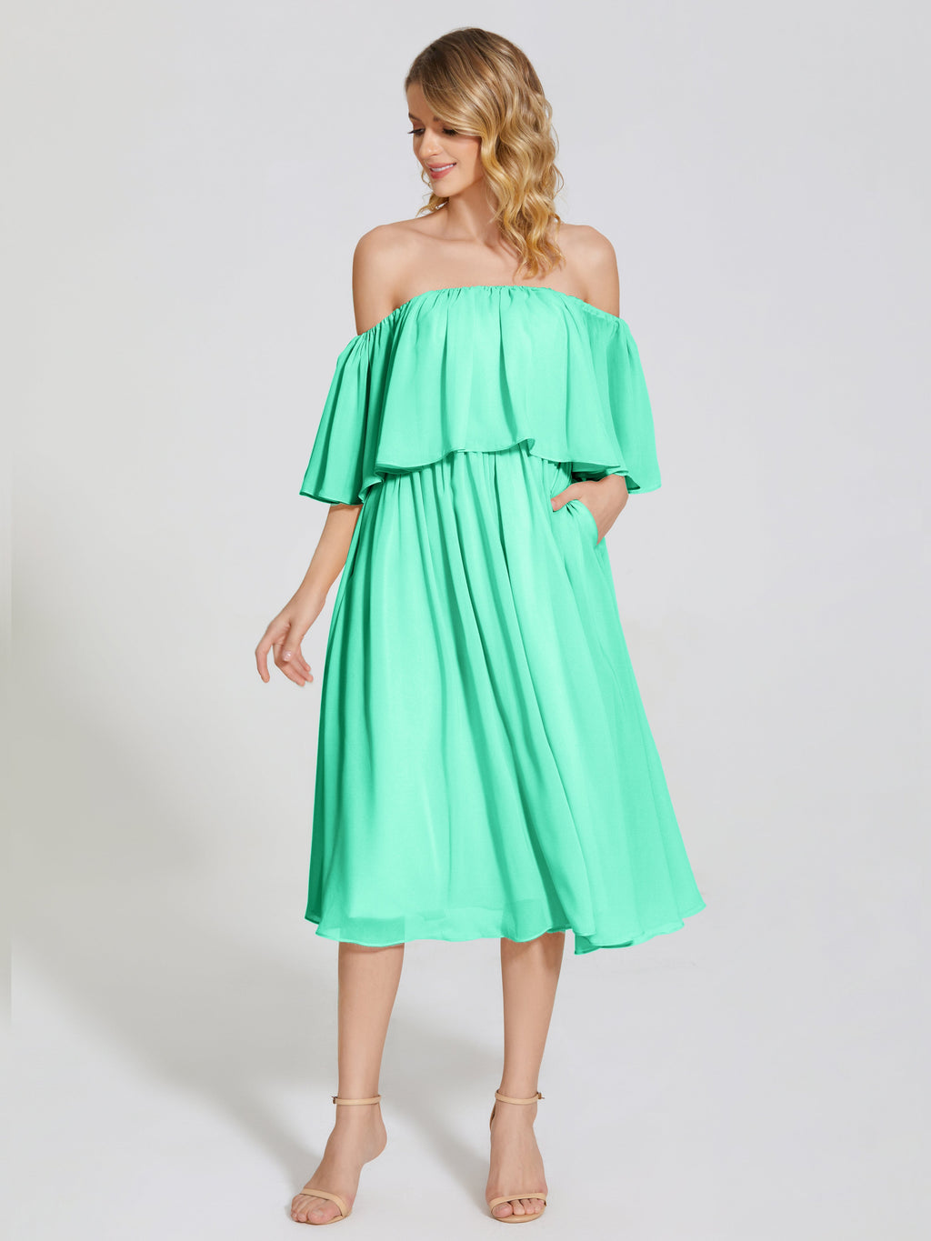 Journee Midi Off-Shoulder Chiffon Bridesmaid Dress