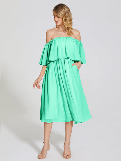 Journee Midi Off-Shoulder Chiffon Bridesmaid Dress