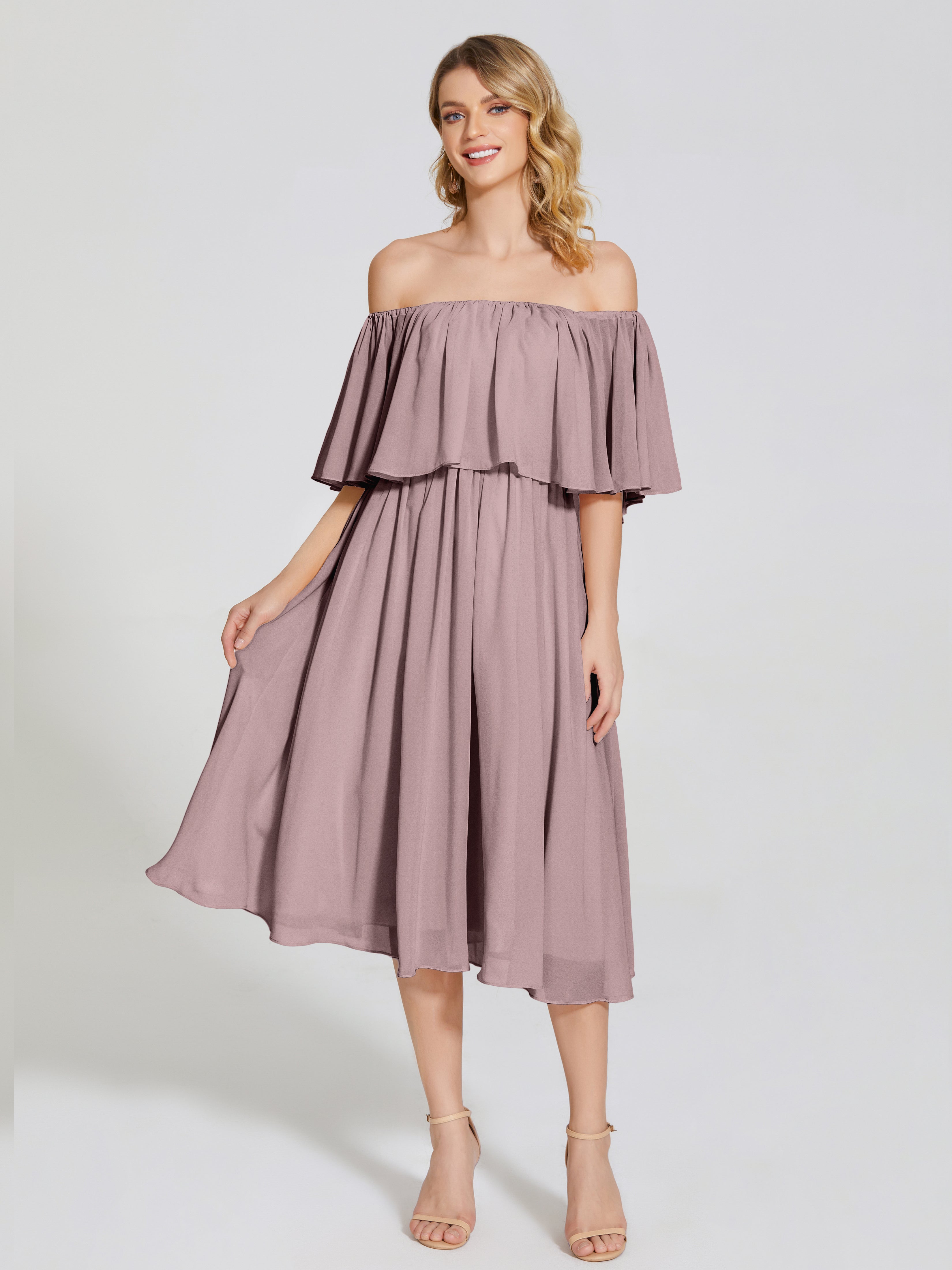Journee Midi Off-Shoulder Chiffon Bridesmaid Dress