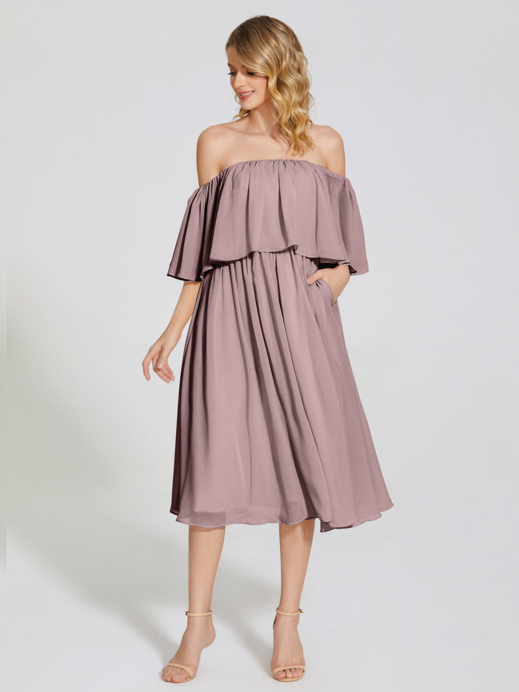 Journee Midi Off-Shoulder Chiffon Bridesmaid Dress