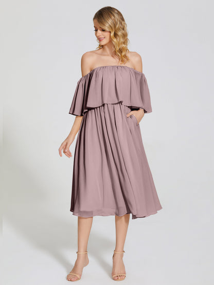 Journee Midi Off-Shoulder Chiffon Bridesmaid Dress