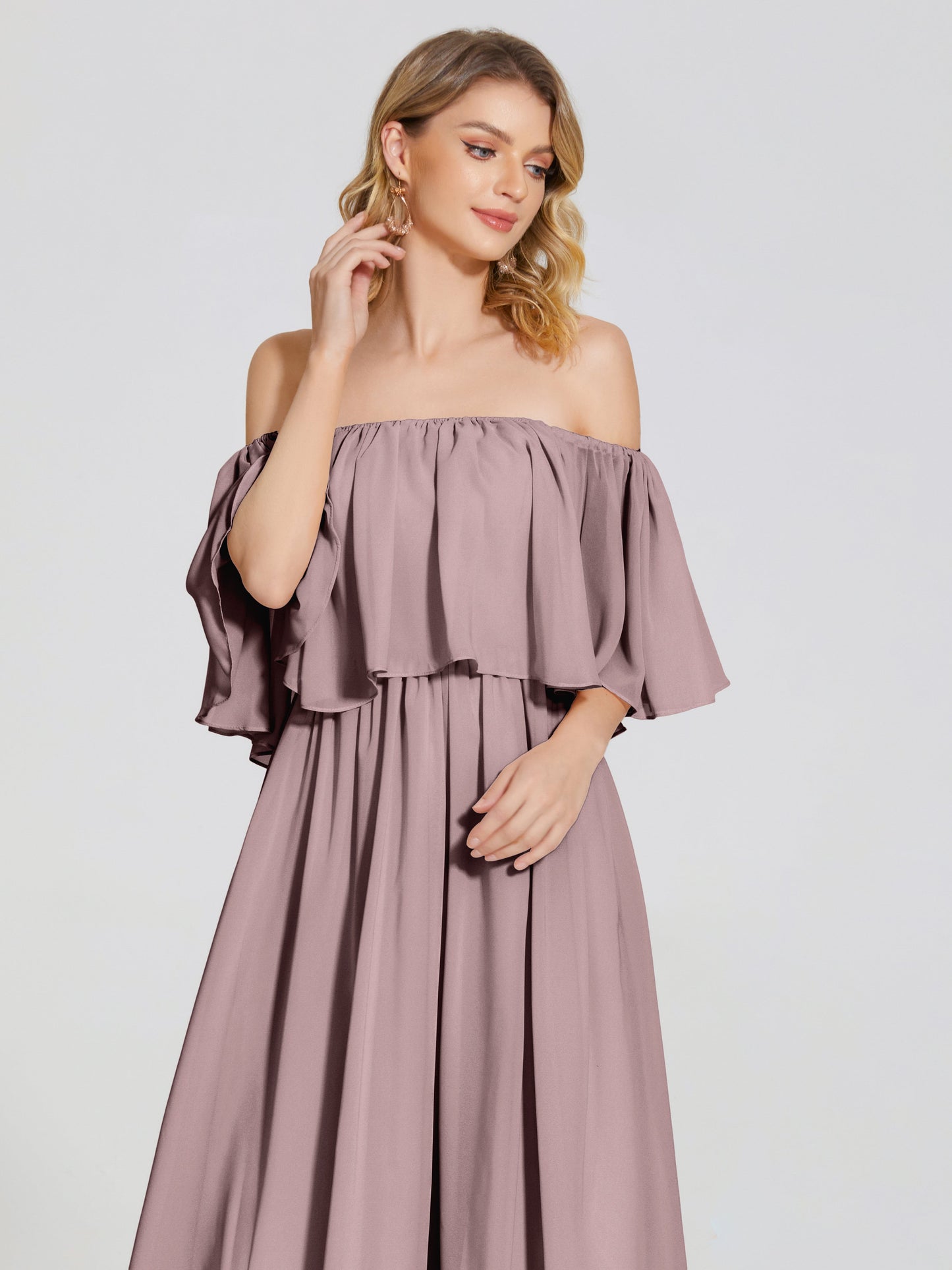 Journee Midi Off-Shoulder Chiffon Bridesmaid Dress
