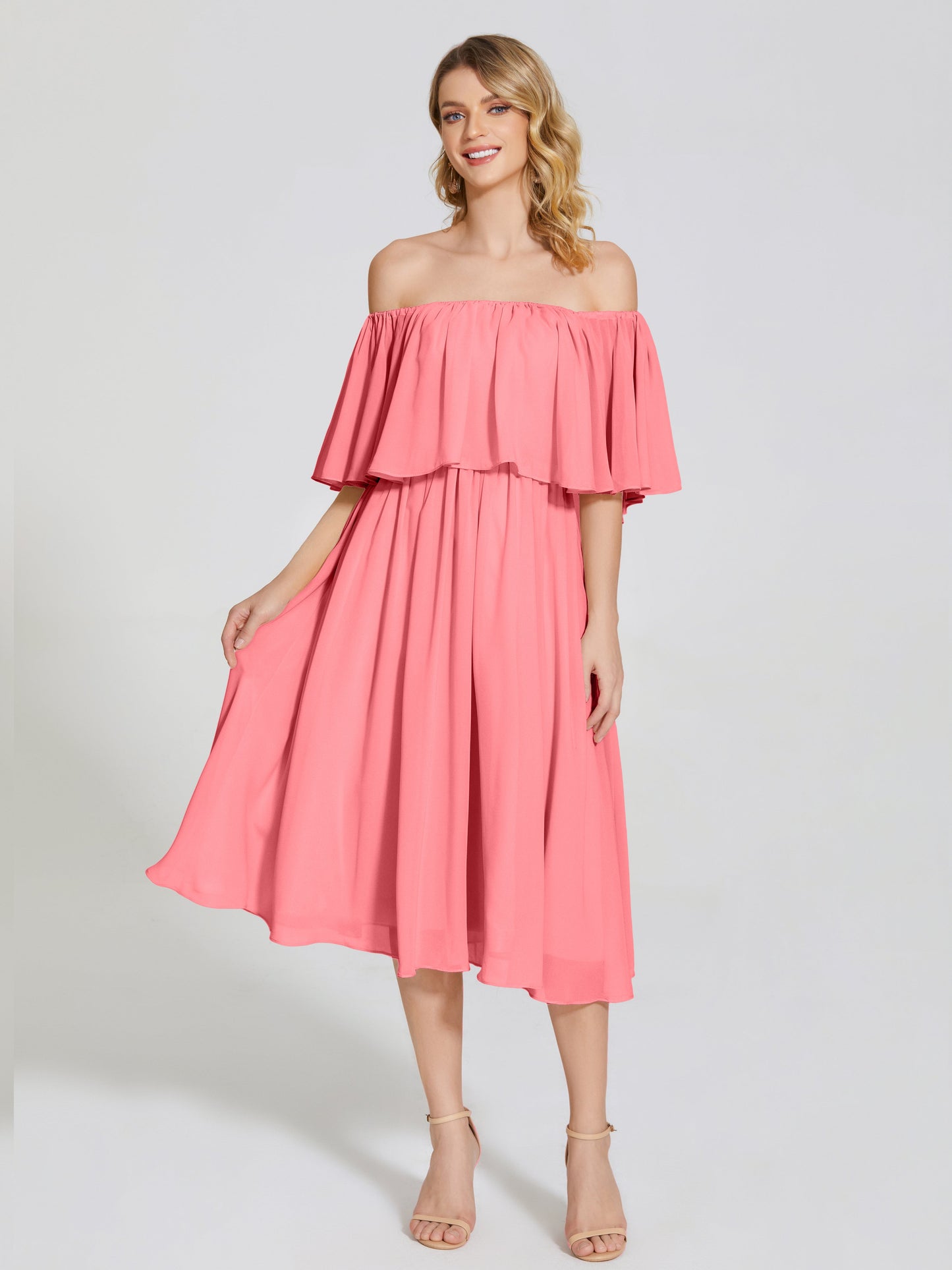 Journee Midi Off-Shoulder Chiffon Bridesmaid Dress