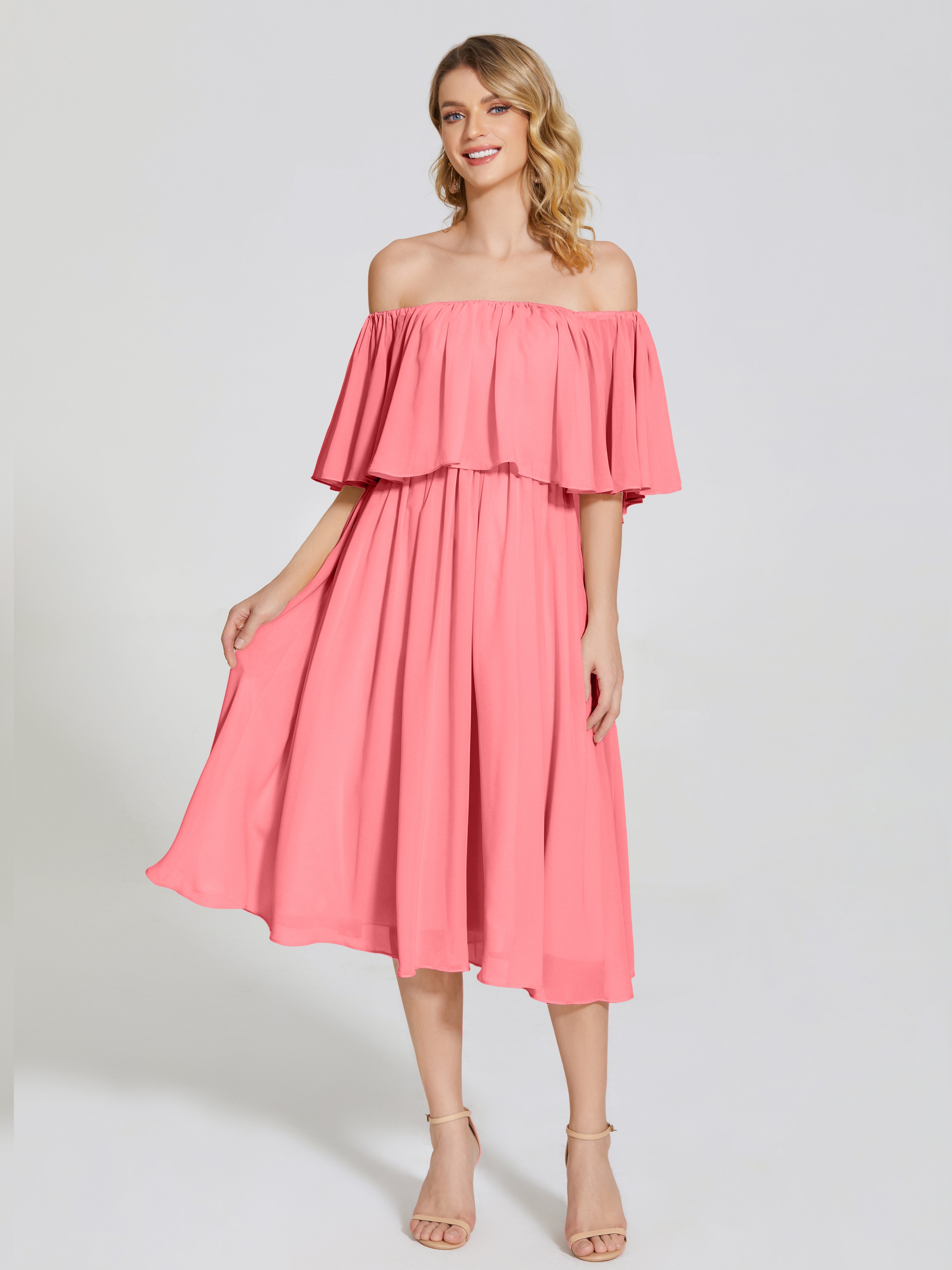 Journee Midi Off-Shoulder Chiffon Bridesmaid Dress