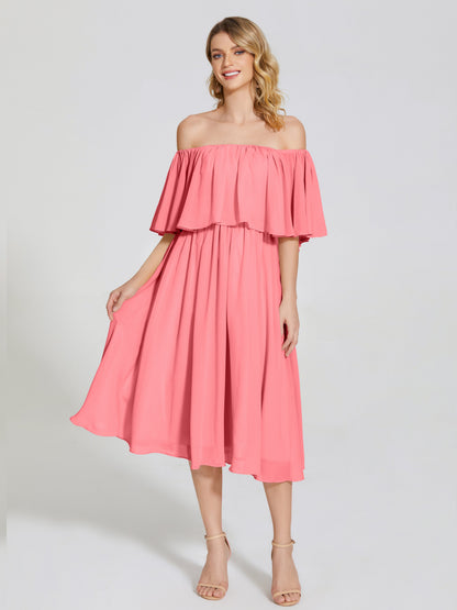 Journee Midi Off-Shoulder Chiffon Bridesmaid Dress