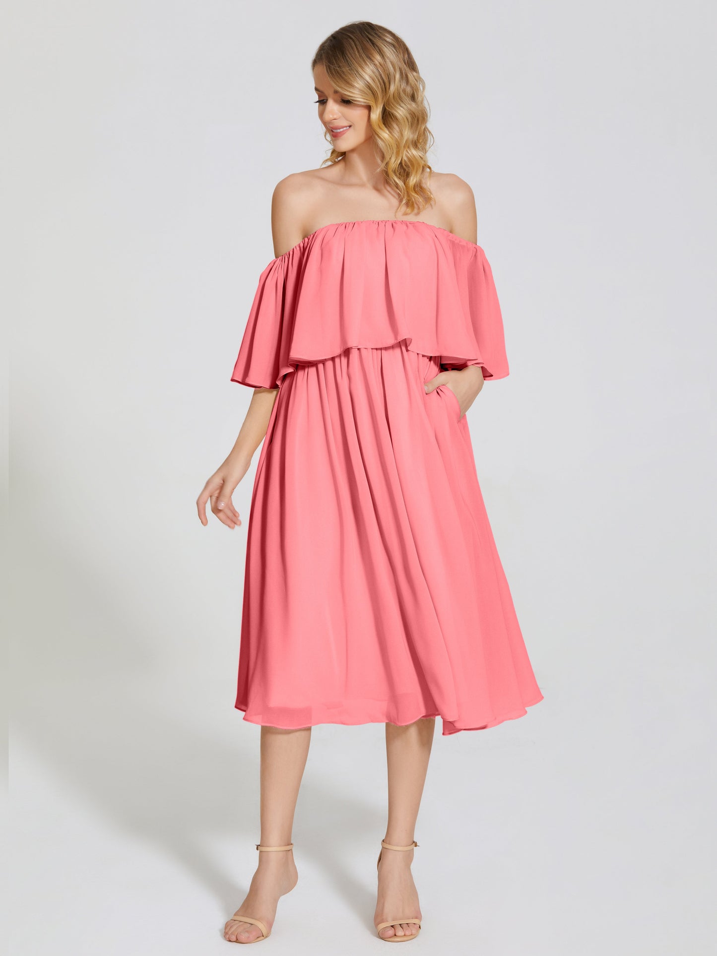 Journee Midi Off-Shoulder Chiffon Bridesmaid Dress