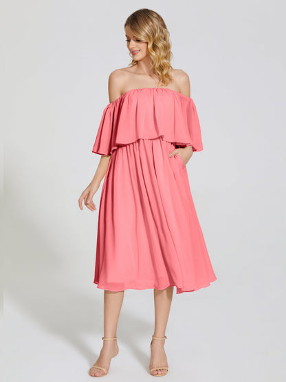 Journee Midi Off-Shoulder Chiffon Bridesmaid Dress