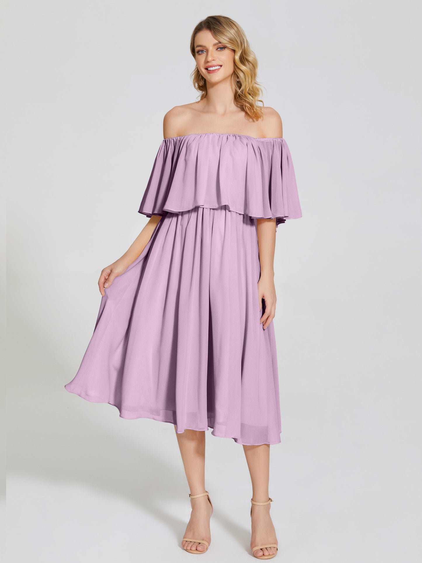 Journee Midi Off-Shoulder Chiffon Bridesmaid Dress