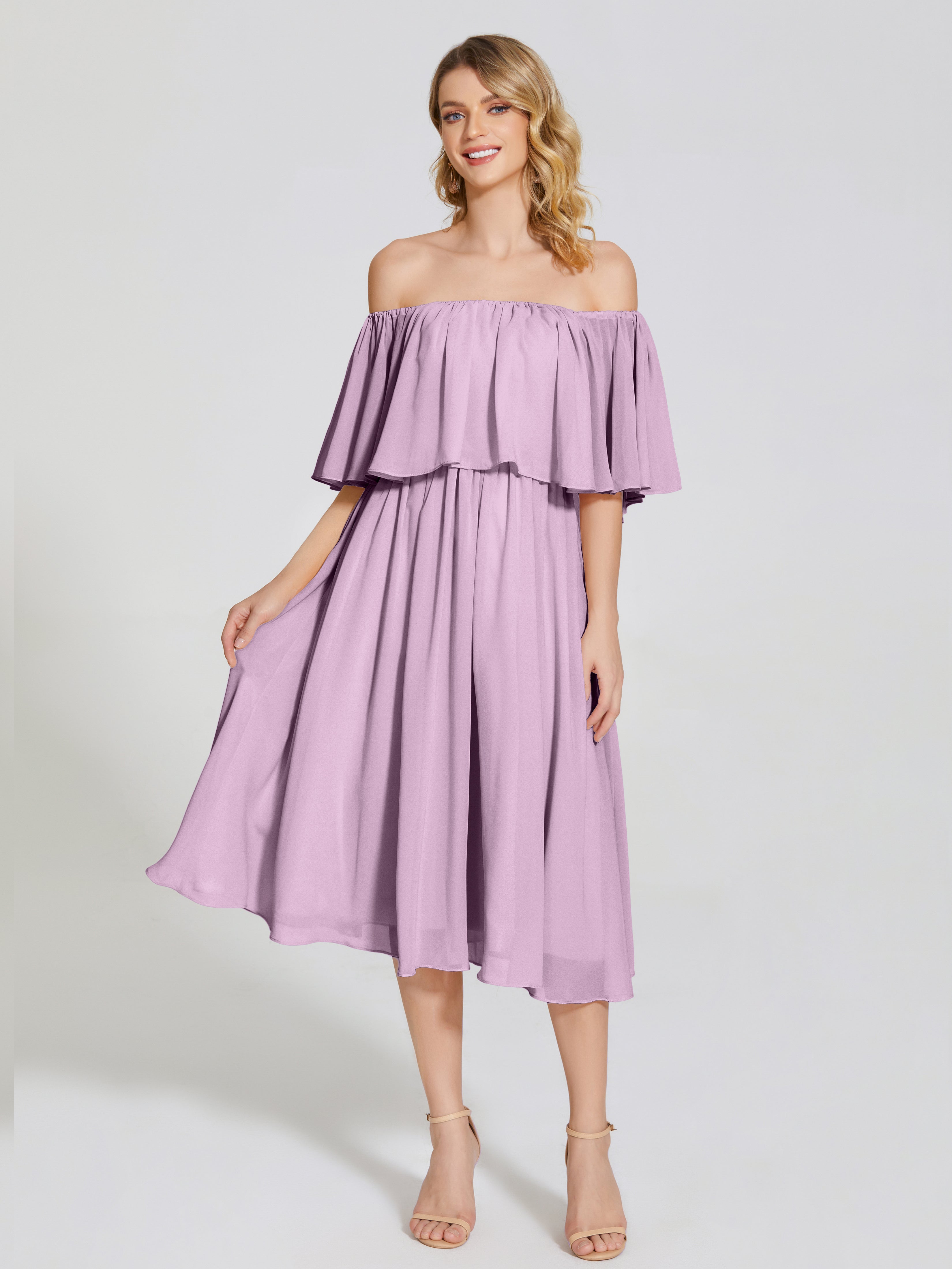 Journee Midi Off-Shoulder Chiffon Bridesmaid Dress