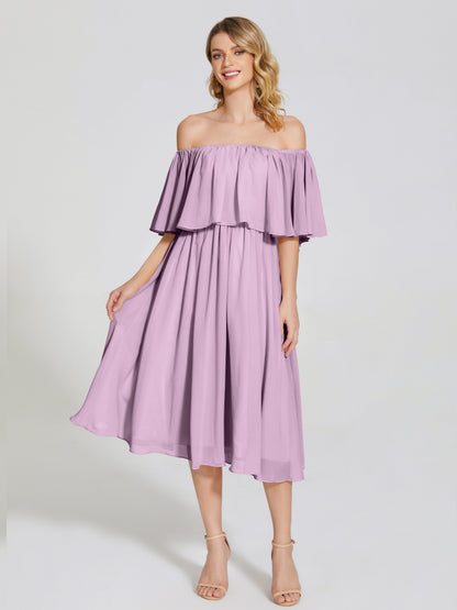 Journee Midi Off-Shoulder Chiffon Bridesmaid Dress