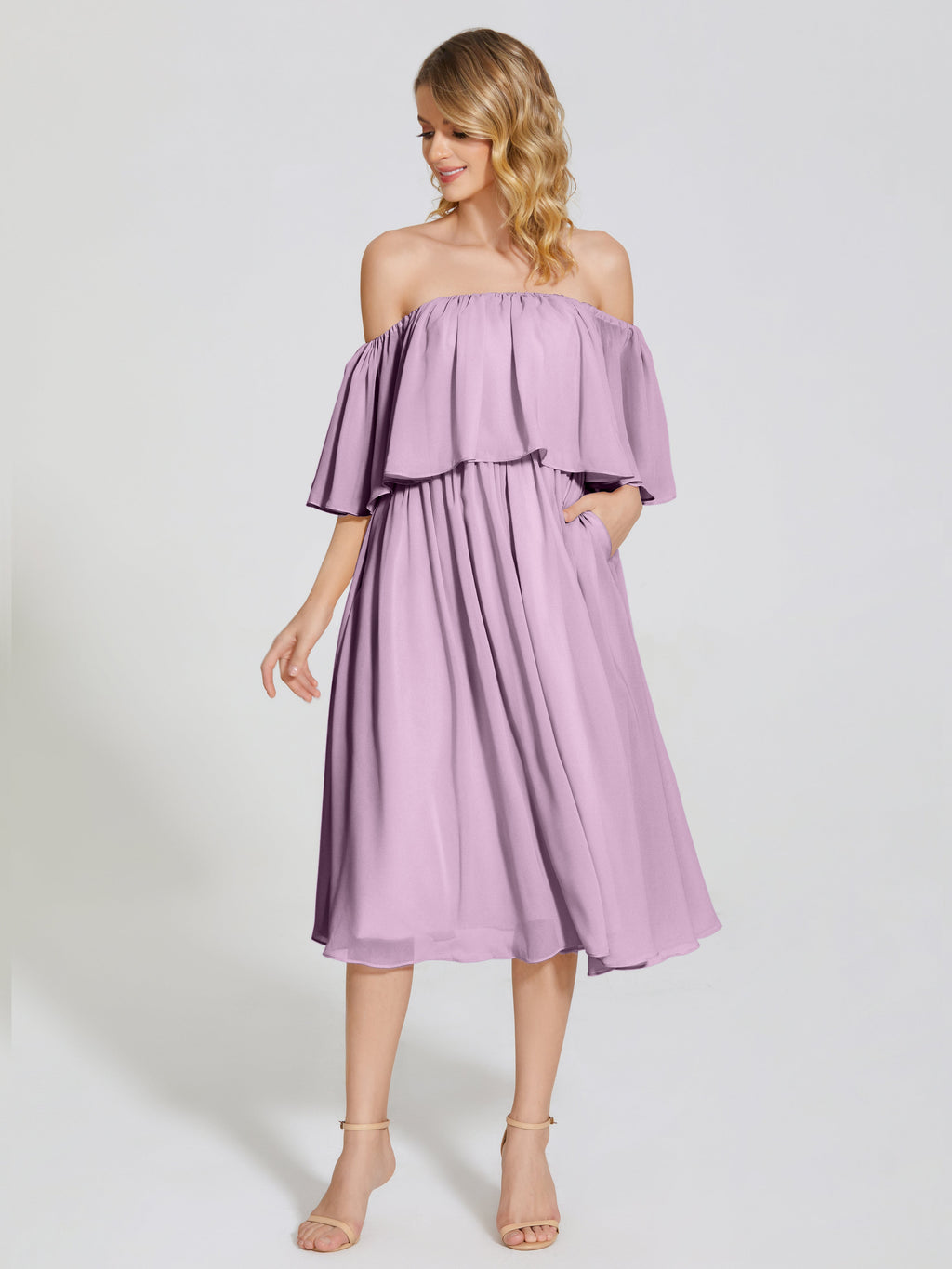 Journee Midi Off-Shoulder Chiffon Bridesmaid Dress