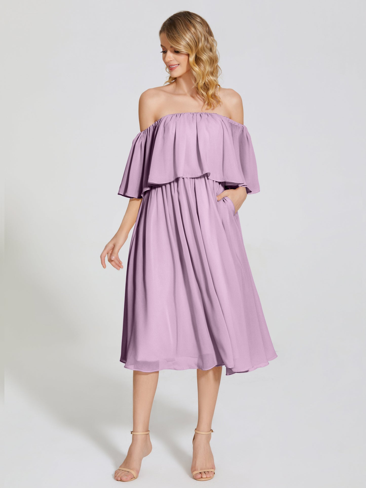 Journee Midi Off-Shoulder Chiffon Bridesmaid Dress