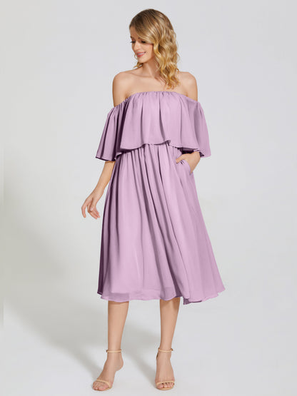 Journee Midi Off-Shoulder Chiffon Bridesmaid Dress
