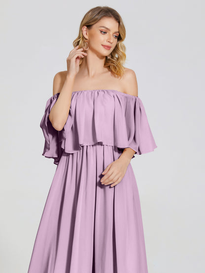 Journee Midi Off-Shoulder Chiffon Bridesmaid Dress