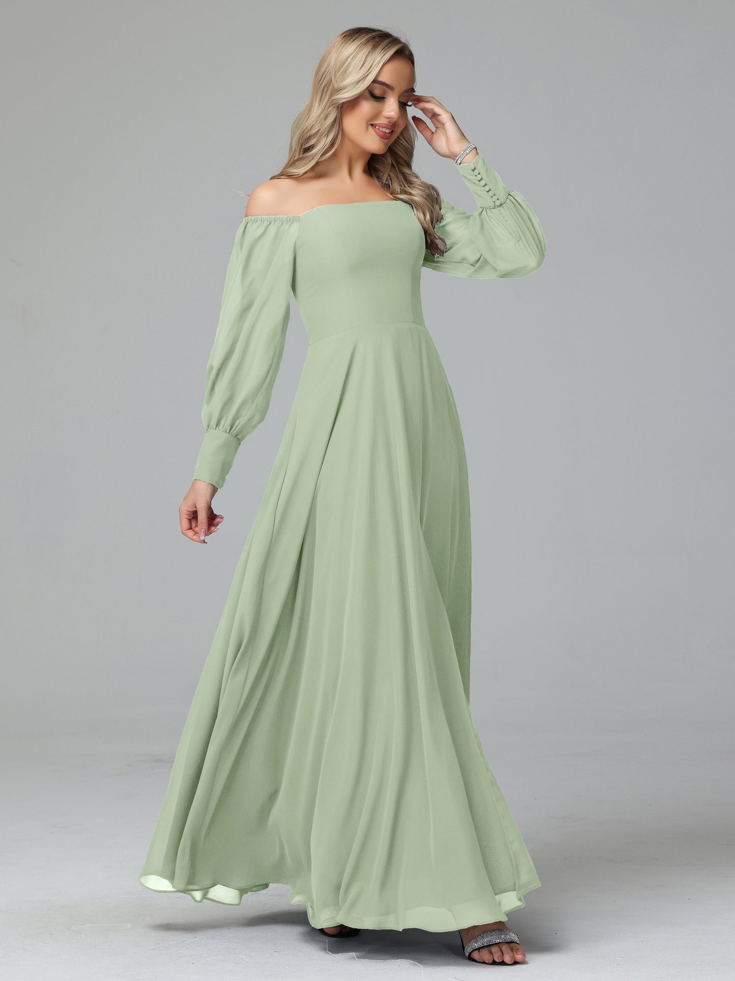 Mirabelle Off Shoulder Long Sleeves Chiffon Bridesmaid Dresses