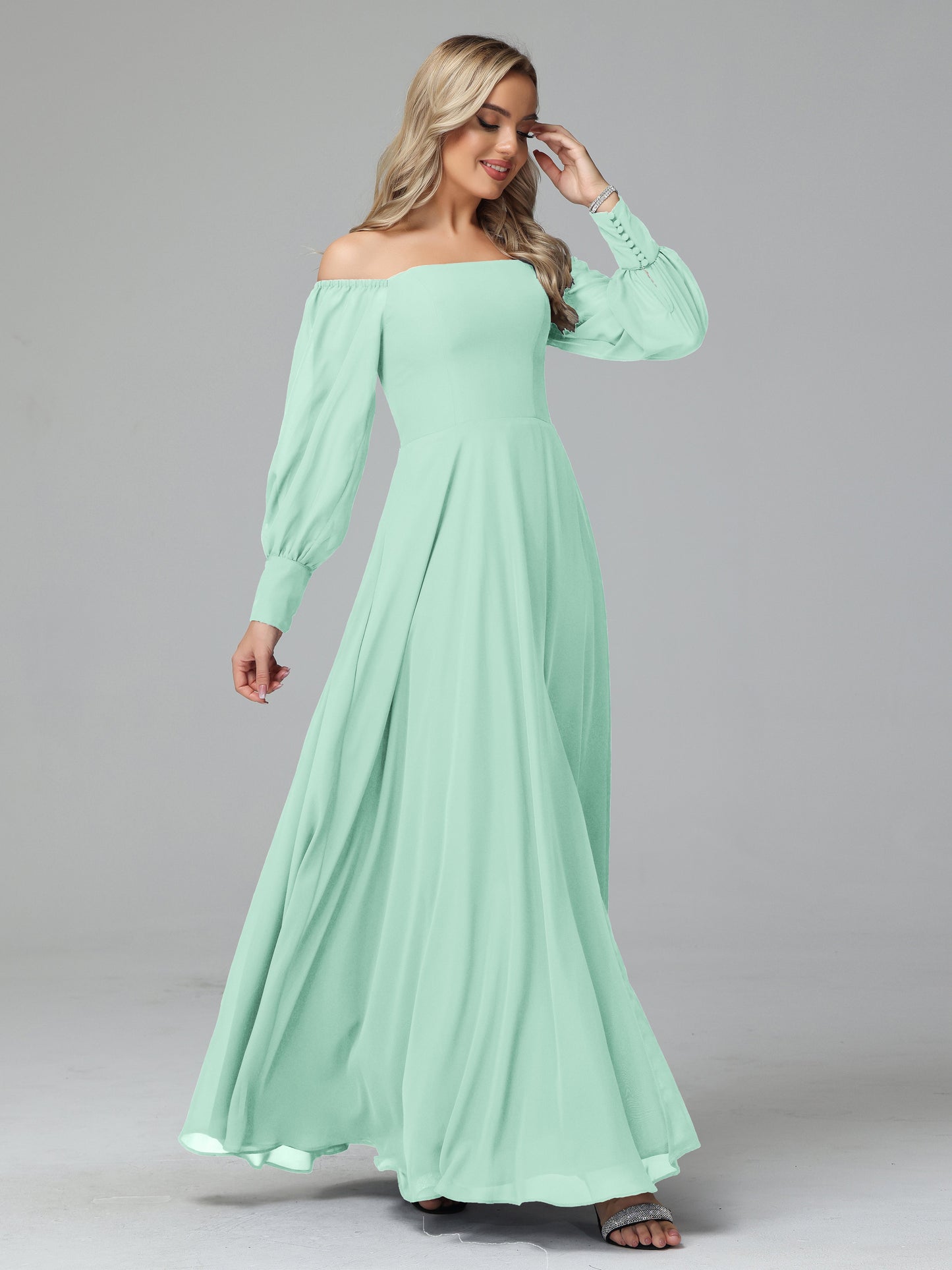 Mirabelle Off Shoulder Long Sleeves Chiffon Bridesmaid Dresses