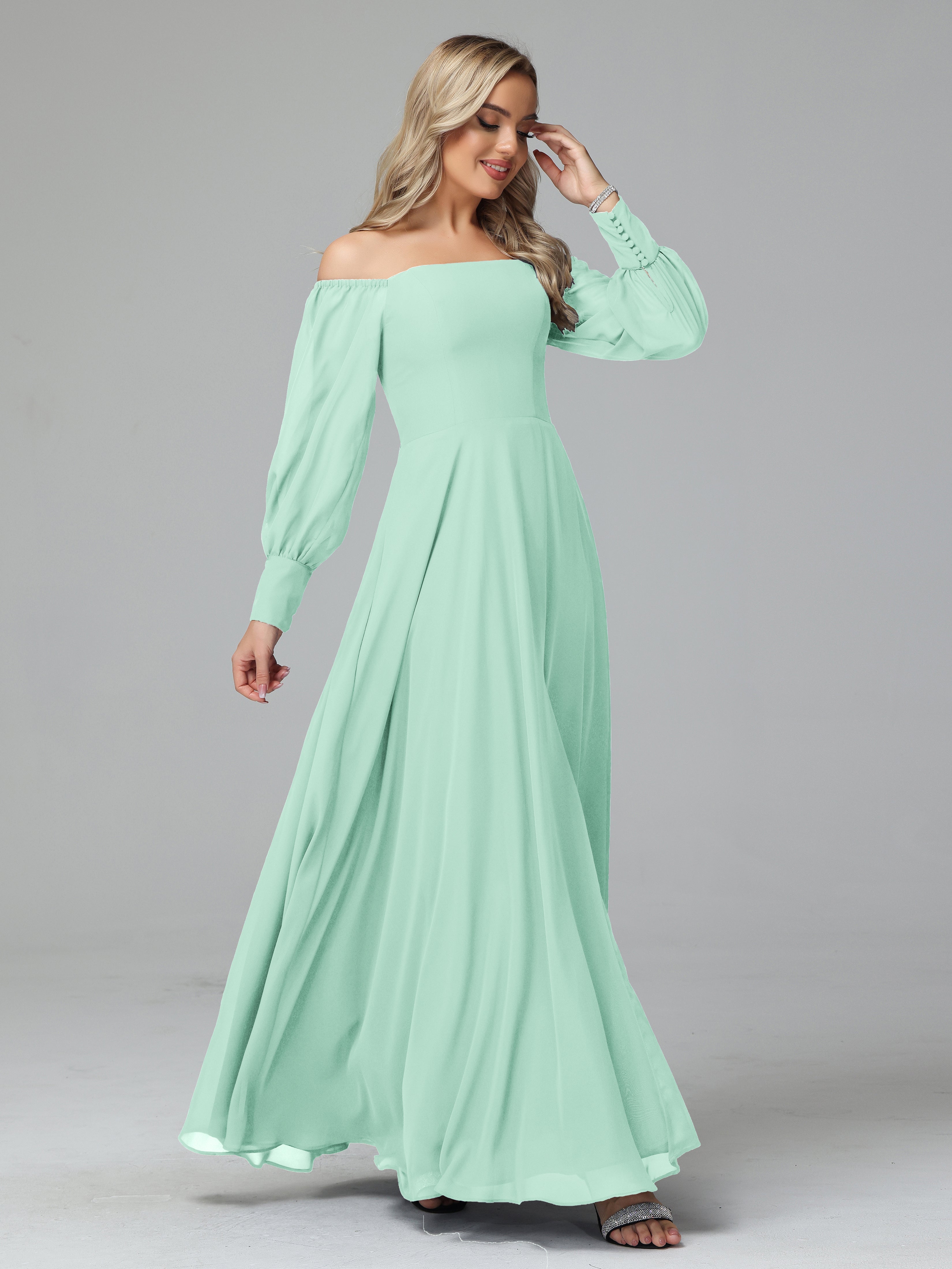 Mirabelle Off Shoulder Long Sleeves Chiffon Bridesmaid Dresses