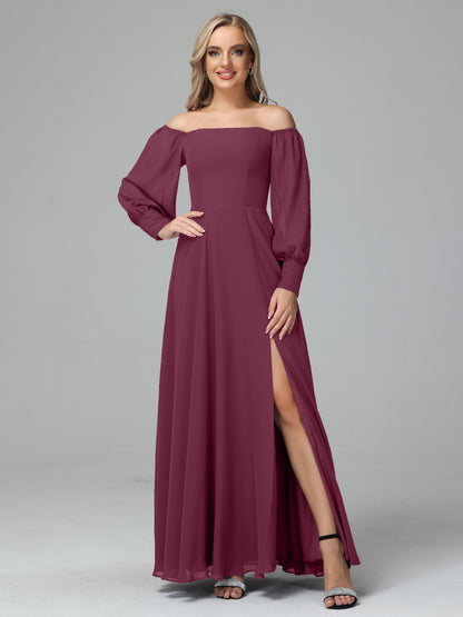 Mirabelle Off Shoulder Long Sleeves Chiffon Bridesmaid Dresses