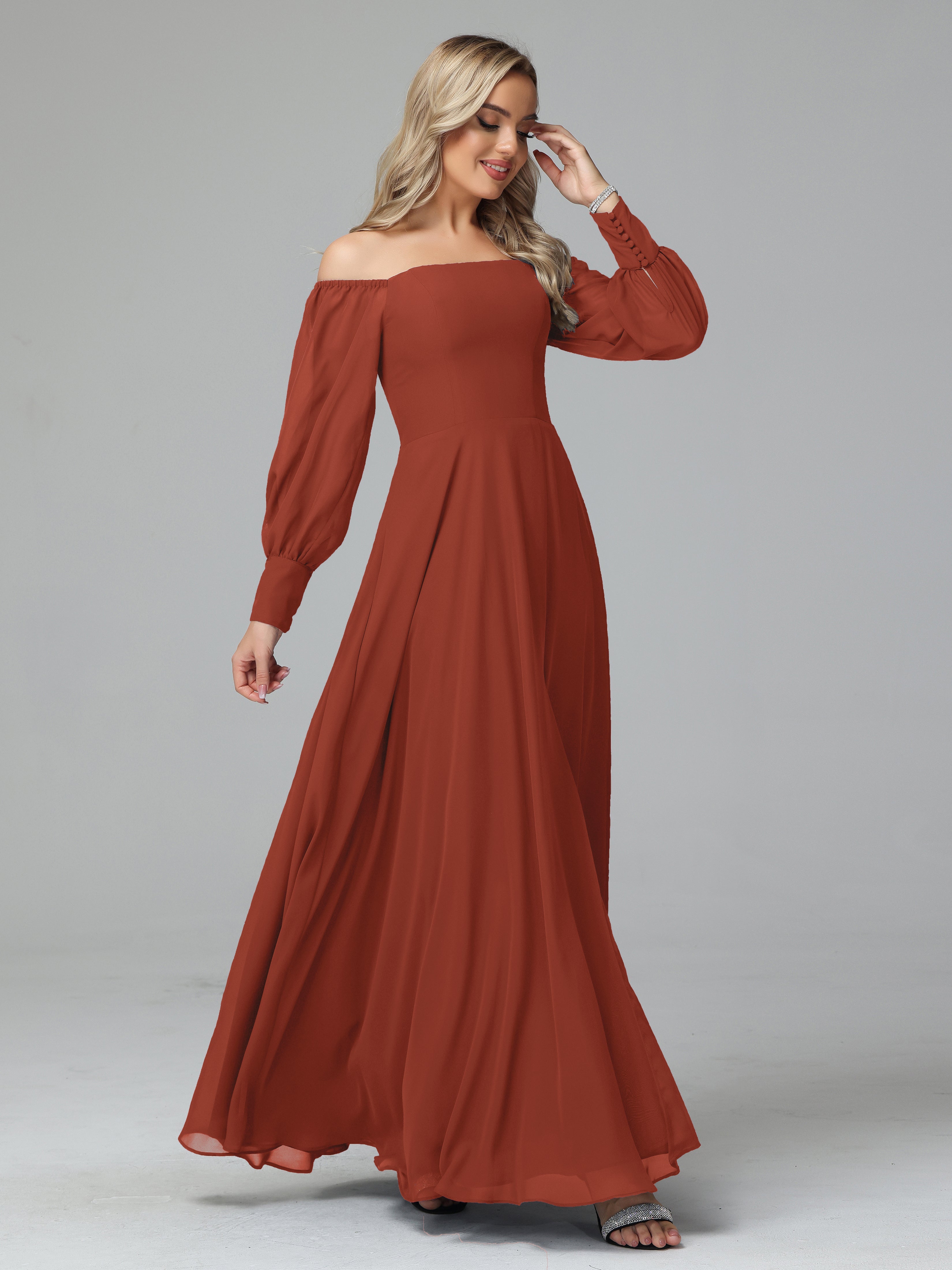 Mirabelle Off Shoulder Long Sleeves Chiffon Bridesmaid Dresses