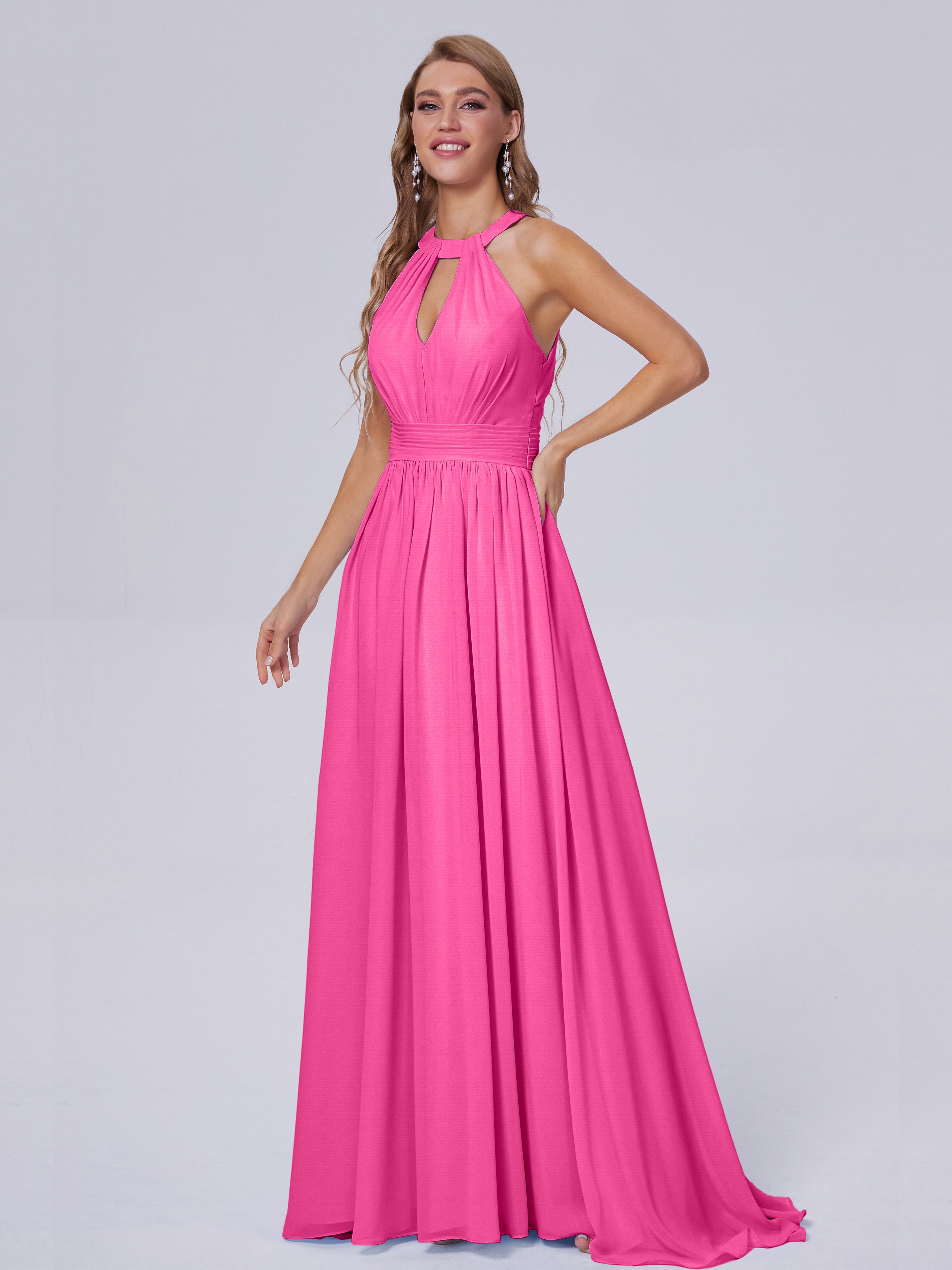 Nicole Vintage Halter Chiffon Long Bridesmaid Dresses