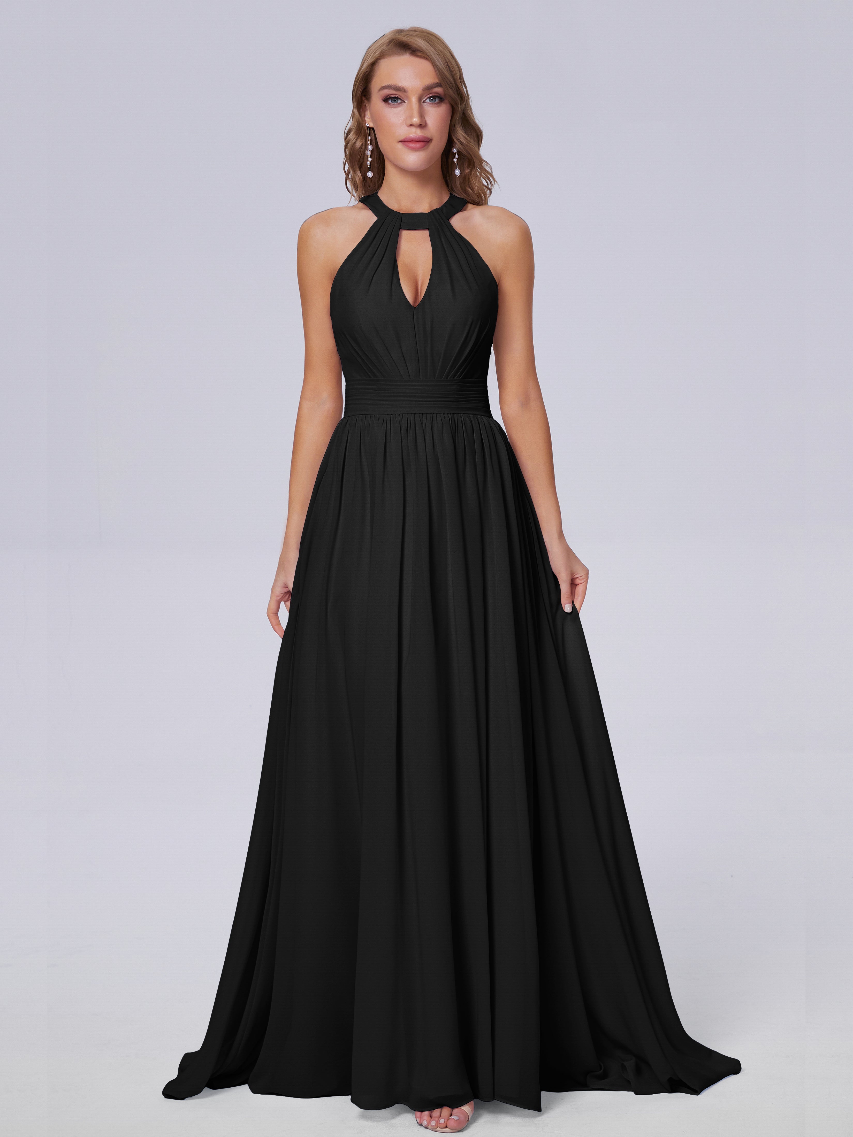 Nicole Vintage Halter Chiffon Long Bridesmaid Dresses