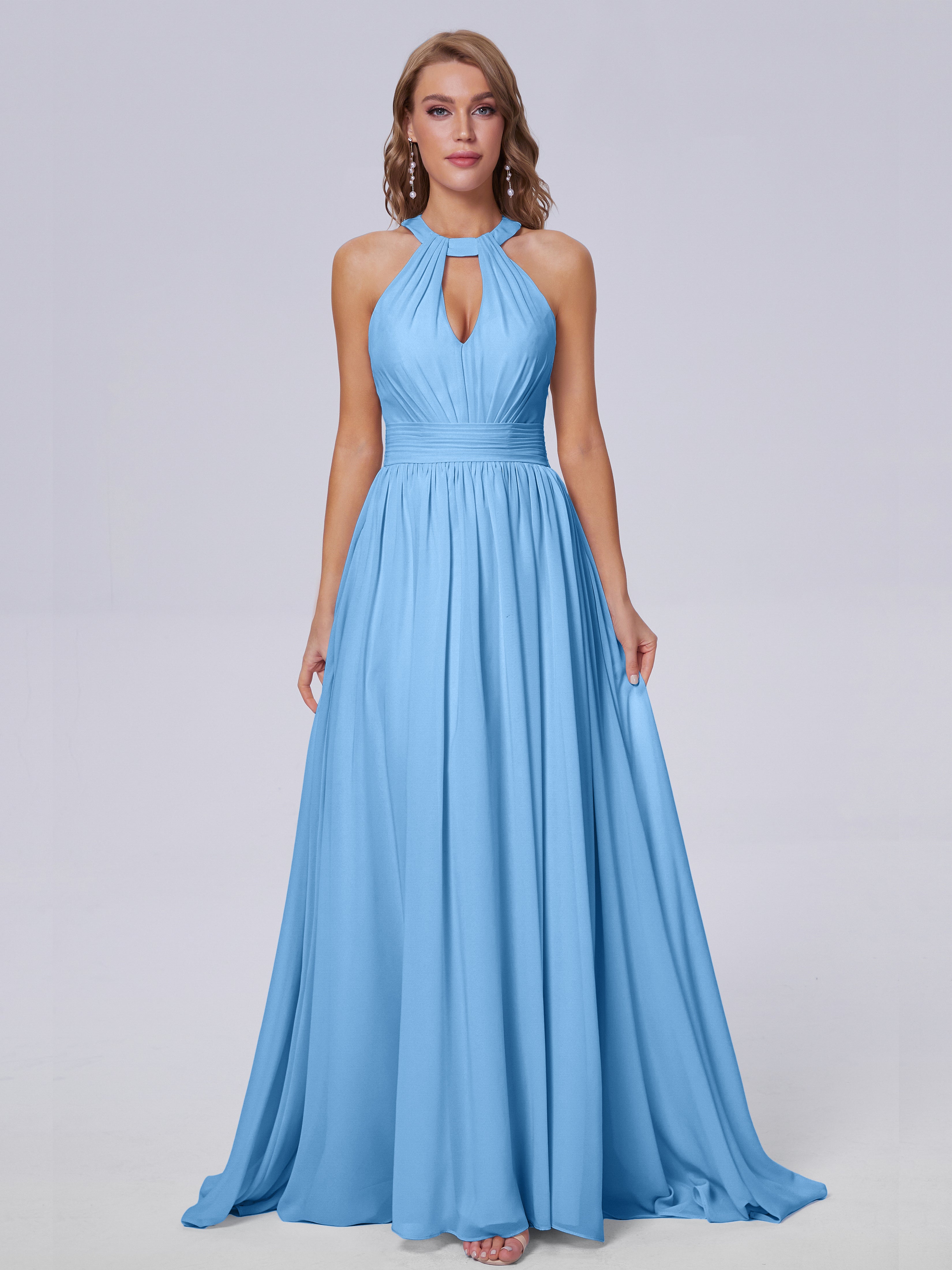 Nicole Vintage Halter Chiffon Long Bridesmaid Dresses